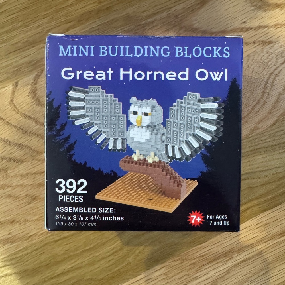 Mini Building Blocks Great Horned Owl Set - Gray and Brown